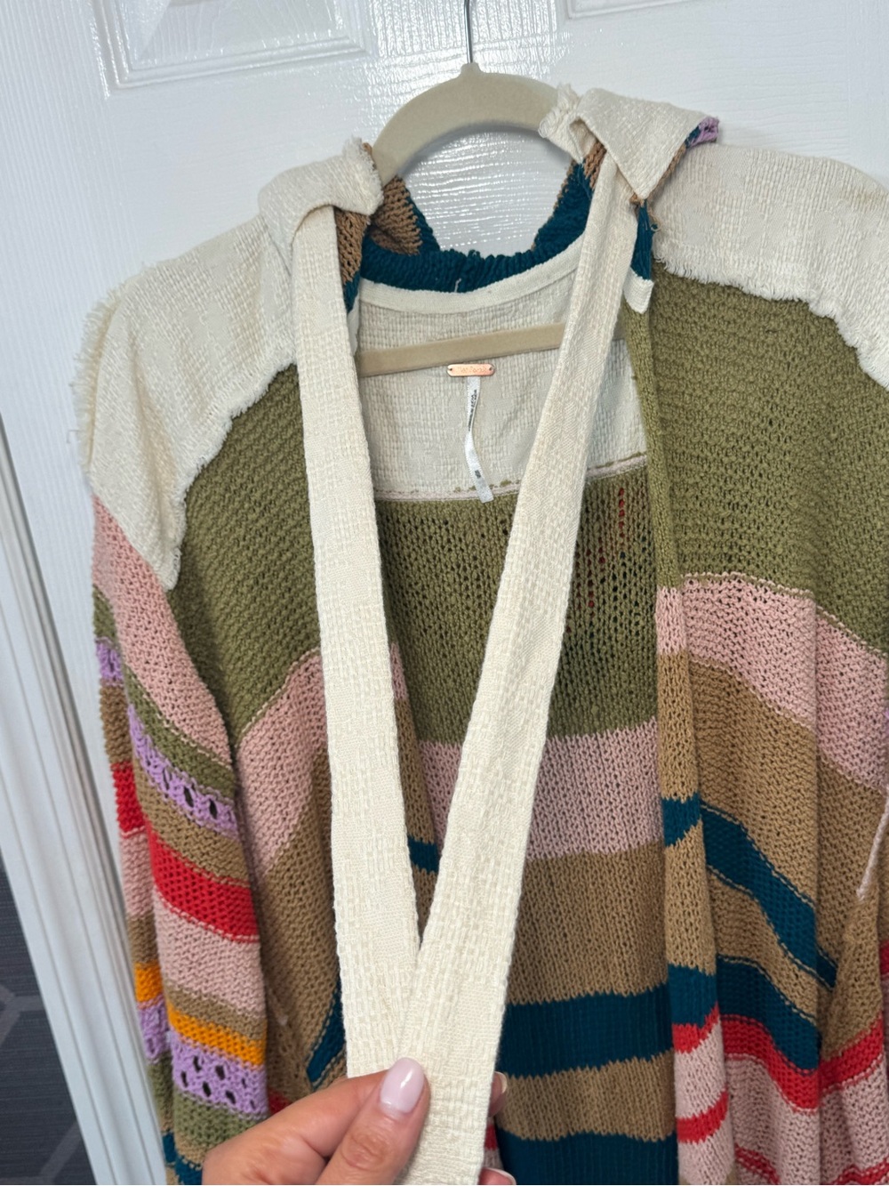 πππ Free People Bohemian Multi Stripe Hooded Fringe Cardigan Sweater Poncho πππ - Picture 10 of 11